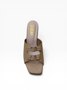 Sandalias de tacón de bloque beige para mujer, con doble hebilla, punta abierta, sin cordones, a la moda, de tacón medio, cómodas, para fiesta, informales, calzado de verano - Product Image 6