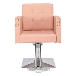 Poltrona da Barbiere in Pelle PVC e Lega di Alluminio, 150kg, con Pompa Idraulica Alta, Base Quadrata Rosa, Pedale Tipo Rivetto - Product Image 1