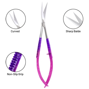 Ciseaux à ressort incurvés en acier VG10 japonais HARBOR INDUSTRY, manche violet rose ombré, lame tranchante, ciseaux pour la coupe des sourcils et des cils - Product Image 3