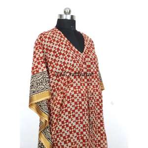 Vestido Kaftán Midi de Algodón 100% Hecho a Mano en India con Estampado Floral, para Mujer, Informal, de Fiesta, Verano, Primavera, Ecológico y Transpirable - Product Image 4