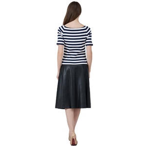 Conjunto de Blusa de Viscosa a Rayas de Manga Corta para Mujer y Falda Midi Negra Tejida |   Uniforme Antiarrugas - Product Image 6
