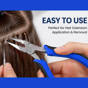 Pince à extensions capillaires de qualité professionnelle, outil de précision pour l'application d'extensions, en acier inoxydable, manche bleu et noir - Product Image 5