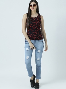 Débardeur pour femme en polyester tricoté, noir et rouge, imprimé canard, col rond, sans manches, décontracté - Product Image 6