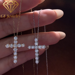 Collier Croix en Or Blanc 18 carats entièrement pavé de diamants de laboratoire, Breloque Religieuse, Chaîne Délicate pour Clavicule - Product Image 4