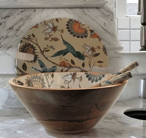 Stunning Pattern Gift Set Large Wood <b>Serving</b> <b>Bowl</b> <b>with</b> <b>Lid</b> & Spoons Artisan Craft Hummingbird-Natural Crafts - Product Image 2