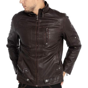 Chaqueta de Cuero Genuino para Hombre, Estilo Biker, Corte Ajustado, Moda Urbana de Invierno, Venta al Por Mayor Directa de Fábrica, Marca Privada - Product Image 3