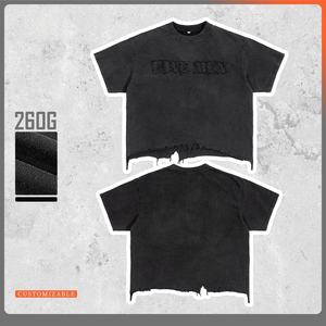 Camisetas de Hombre al por Mayor, 100% Algodón, Lavado Ácido, Estampado en Serigrafía, 220g, Diseño en Blanco, Bajo sin Rematar, Desgastadas, Estilo Vintage - Product Image 4