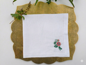 Serviette en lin avec broderie de chrysanthèmes, les surpiqûres détaillées ajoutent une beauté orientale raffinée aux arrangements de table. - Product Image 4