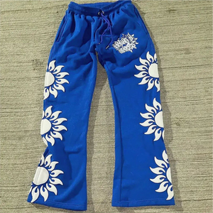 Pantalones de chándal de forro polar unisex al por mayor, estilo urbano, con gráficos personalizados, corte acampanado, holgados, para hombre - Product Image 1