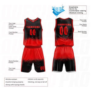 Ensemble de maillots de basket-ball personnalisés rouge-noir, imprimés numériquement, respirants et à séchage rapide pour hommes adultes - Product Image 2