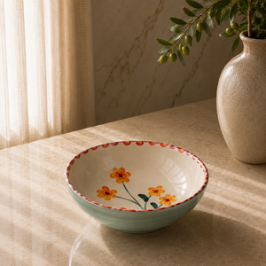 Elegant Ceramic <b>Pasta</b> Bowl with Minimal Blue Botanical Detailing Smooth Fired Finish and Versatile Dining Depth - Product Image 5