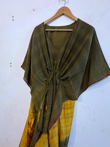 Robe Kaftan d'été à imprimé floral pour femme, style bohème décontracté, taille naturelle, 100% soie, écologique, confortable, faite à la main - Product Image 3