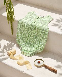 Combinaison bébé premium 100% coton biologique sans manches, body pour nouveau-né, vêtements d'été, imprimé cercle vert - Product Image 1