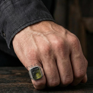 Authentic Raw <b>Moldavite</b> <b>Ring</b> in 925 Sterling Silver | Certified Natural <b>Moldavite</b> Gemstone | Men's Statement Boho Jewelry Gift - Product Image 1