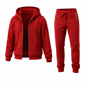 Conjunto Deportivo para Hombre, Sudadera con Capucha Roja, Pantalones Jogger, Ropa Deportiva para Gimnasio, Traje de Entrenamiento, Logotipo Personalizado, Conjunto de Felpa de Algodón - Product Image 2