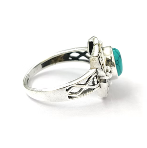 Anillo de Plata de Ley 925 con Turquesa Corte Princesa en Engaste de Bisel, Estilo Vintage Hecho a Mano, Joyería Unisex Elegante - Product Image 3