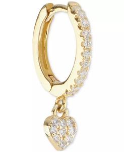 Orecchini a cerchio con ciondolo a cuore in zirconi (3/8 Ct. w.) in oro 14k su argento Sterling | Macacy's - Product Image 2