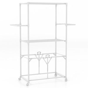 68.5 Inches Foldable Aluminum <b>Drying</b> <b>Rack</b> with Hanging Rods and Shelves Laundry Organizer and Space Saver - Product Image 1