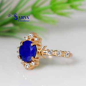 Natural <b>Lapis</b> <b>Lazuli</b> <b>Ring</b> Rose Gold Plated 925 Sterling Silver Moissanite Oval Shape Gemstone <b>Ring</b> Vintage Statement Jewelry - Product Image 3