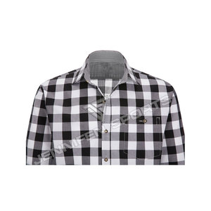 Traditional German Bavarian Lederhosen Trachten <b>Black</b>&White Checked Cotton Shirt Breathable Poplin For Spring Season 100% Cotton - Product Image 2