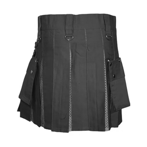 Kilt utilitaire ajusté en cuir véritable à sequins personnalisable pour femme, avec poches cargo et chaîne détachable, respirant, idéal pour l'hiver et les soirées. - Product Image 3