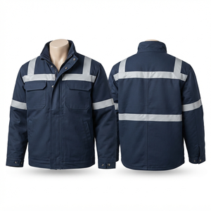 Veste de travail d'hiver en toile de polyester robuste 340 GSM, lavée, avec panneau réfléchissant orange et logo gaufré sur le devant - Product Image 1