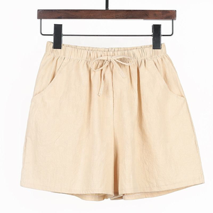Women's Black Linen Shorts Solid Color Elastic Waist Drawstring Loose Fit Casual Summer <b>Pants</b> With Pockets - Product Image 3