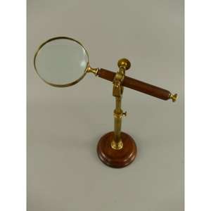 Loupe nautique à bord doré avec manche en bois, loupe antique nautique avec support, décoration de table de bureau - Product Image 1