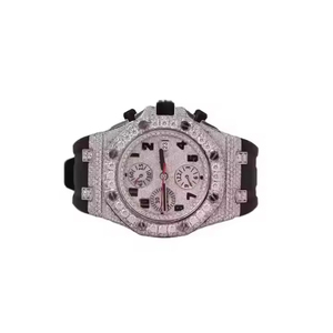 Luxury Men's Stainless Steel Chronograph <b>Watch</b> 42mm Round <b>Case</b> Analog Moissanite Quartz Movement Sapphire Crystal Rubber Band - Product Image 5