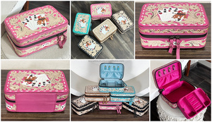 Cute <b>Pink</b> Hand <b>Tooled</b> Leather Card Design Jewelry <b>Box</b> Elegant Genuine Leather Travel Organizer for Ring Earring and Accessories - Product Image 2