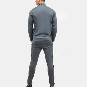 Men’s Gray Tracksuit Set <b>Zip</b> Up Jacket and <b>Jogger</b> Pants Sportswear Two Piece Training Suit with Side Stripe Design - Product Image 2