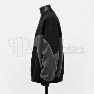 Sudadera de color negro carbón para hombre, con bloques de color, cuello redondo, forro polar, fabricante de sudaderas personalizadas - Product Image 5