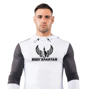 Sudadera con Capucha Deportiva Blanca y Negra para Hombre, Ligera, Elástica, para Entrenamiento, Fitness, Gimnasio, Ropa Deportiva Activa, Manga Larga - Product Image 2