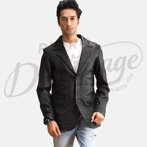 Blazer en cuir noir pour homme, coupe ajustée, en véritable peau de mouton, veste décontractée pour affaires, deux boutons, vêtement d'extérieur formel - Product Image 6