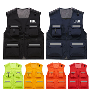Gilet de travail en maille polyester personnalisé pour homme, veste de sécurité pour la construction avec poches, logo imprimé, gilet de pêche - Product Image 6