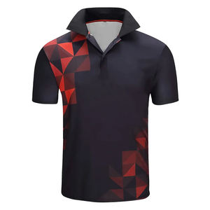 Men’s Premium Black Red Geometric Polo <b>Shirt</b> Short Sleeve Casual Sportswear Regular Fit Lightweight Breathable Custom Logo - Product Image 4