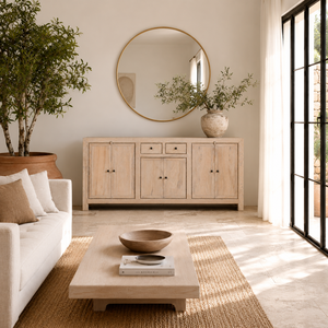 Aparador de Madera Maciza con Acabado Arenado, Estilo Vintage, Hecho a Mano, Rústico, con Cajones y Puertas, Acabado Natural, para Comedor o Sala de Estar - Product Image 1