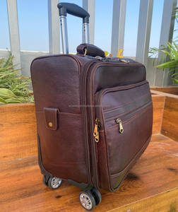 Brown Genuine Leather Small 4 <b>Spinner</b> Wheel <b>Suitcase</b> Full Grain Cowhide Leather Outdoor Travel Luggage Trolley Bag for Unisex - Product Image 4