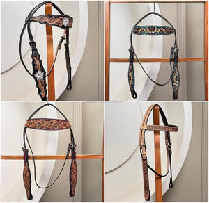 Nouveau casque de cheval en cuir usiné à la main de conception personnalisée pour la tête de bride occidentale équipement de cheval en cuir de vachette véritable - Product Image 5