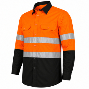 Chemise de travail haute visibilité pour homme, orange et noir, réfléchissante, manches longues, uniforme de sécurité en polyester - Product Image 5