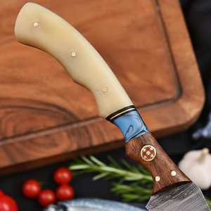 Cuchillo de filetear de 7 pulgadas de acero de Damasco forjado a mano con mango ergonómico de hueso de camello y funda de cuero, personalizado por UA Supplies, OEM ODM - Product Image 4