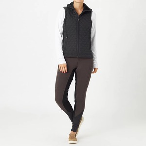 Chaleco acolchado para mujer, sin mangas, cintura alta, largo completo, color negro sólido, con cierre de cremallera y bolsillos - Product Image 1