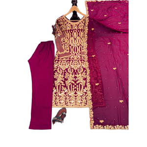 Conjunto de ropa de fiesta de Georgette de imitación pesada para mujer de diseñador Fondo elegante y Dupatta para ocasiones festivas - Product Image 1