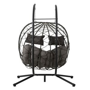 Sedia a dondolo a uovo per 2 persone da interno/esterno con supporto, sedia a cesto sospesa in vimini per arredamento da patio - Product Image 4