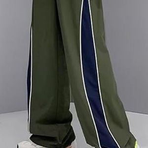Pantalones Anchos Color Verde Oliva para Hombre, Cintura Elástica, Franja Lateral, Casuales, Transpirables, de Poliéster, para Primavera - Product Image 5