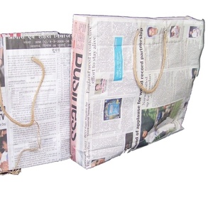 Printed Geometric Pattern Mini Newspaper Shopping <b>Bag</b> with Rope Handle Delhi Grocery <b>Bag</b> - Product Image 1