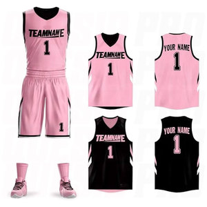 Pink & Black Custom <b>Polyester</b> Basketball Jersey & <b>Shorts</b> Quick-Dry Mesh Breathable Sport Training Plus Size Basketball Uniform - Product Image 1