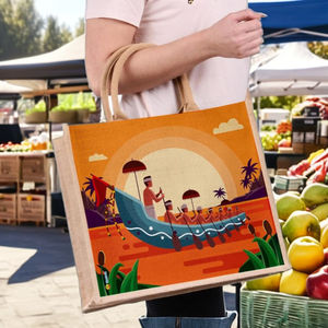 Sacs de marchandise couleur pure sacs à provisions écologiques fabriqués à partir de fibres végétales de jute pour Shopping & Voyage - Product Image 1