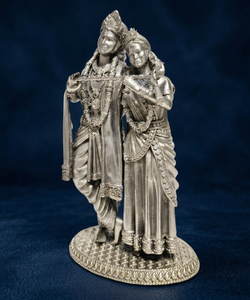 Idole Radha Krishna en argent oxydé plaqué argent 999 de Jaipur Metals |   100% Laiton |   7 x 5 x 12 cm |   268 g |   Pooja et Cadeau - Product Image 5