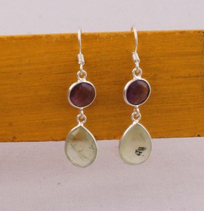 Natural Prehnite & Amethyst <b>Earrings</b> 925 Sterling Silver Multi-Stone Drop <b>Earrings</b> <b>Handmade</b> Wholesale Gemstone Jewelry - Product Image 4